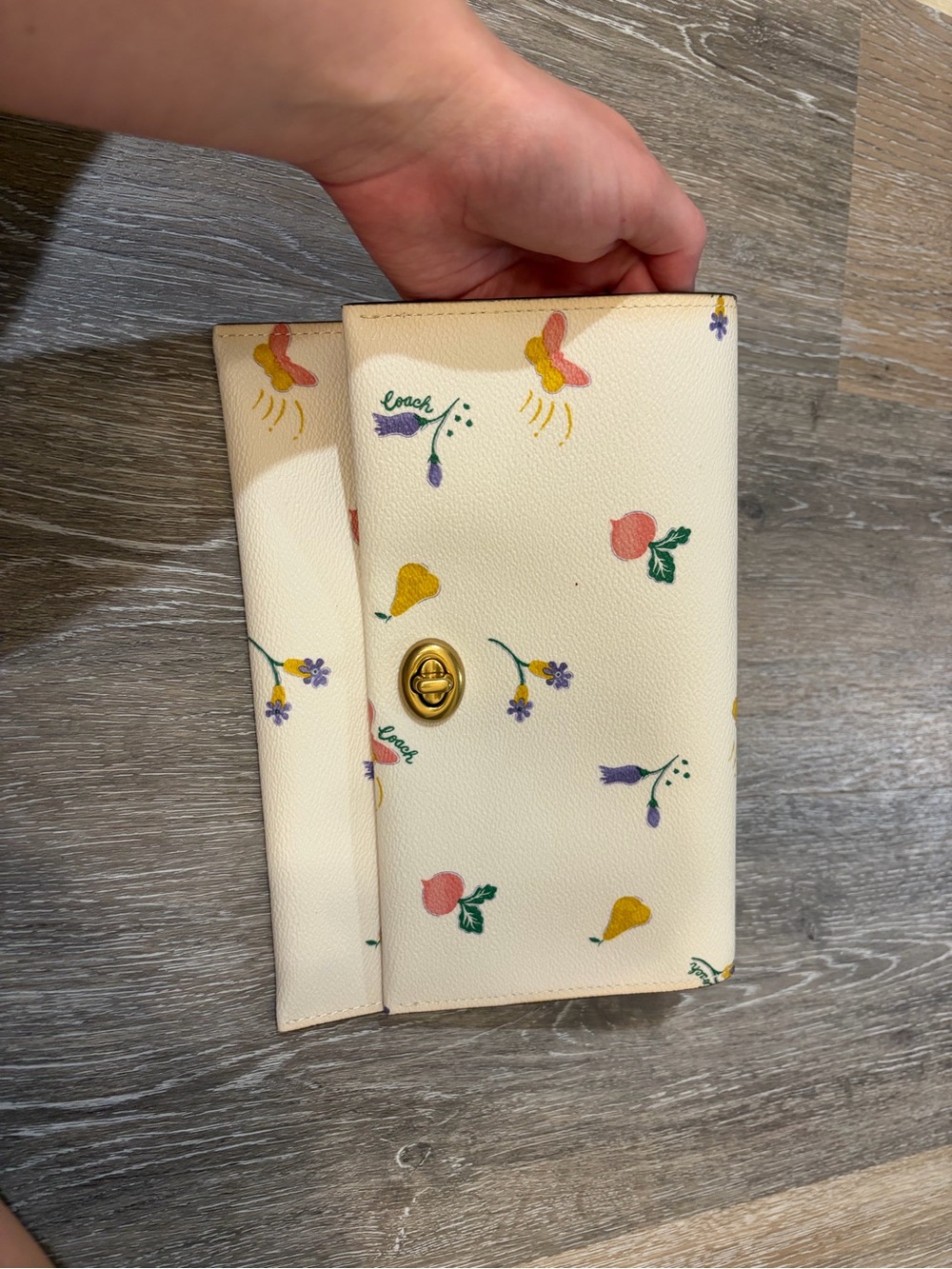 Coach Cream Floral & Fruit Turnlock Wallet